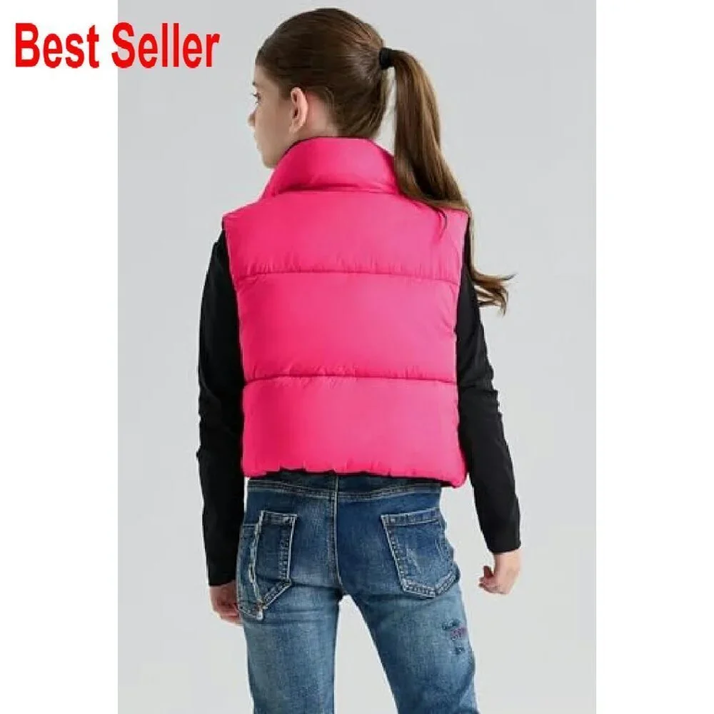 Girls Winter Puffer Vest Lightweight Water-Resistant Cropped Chic Style